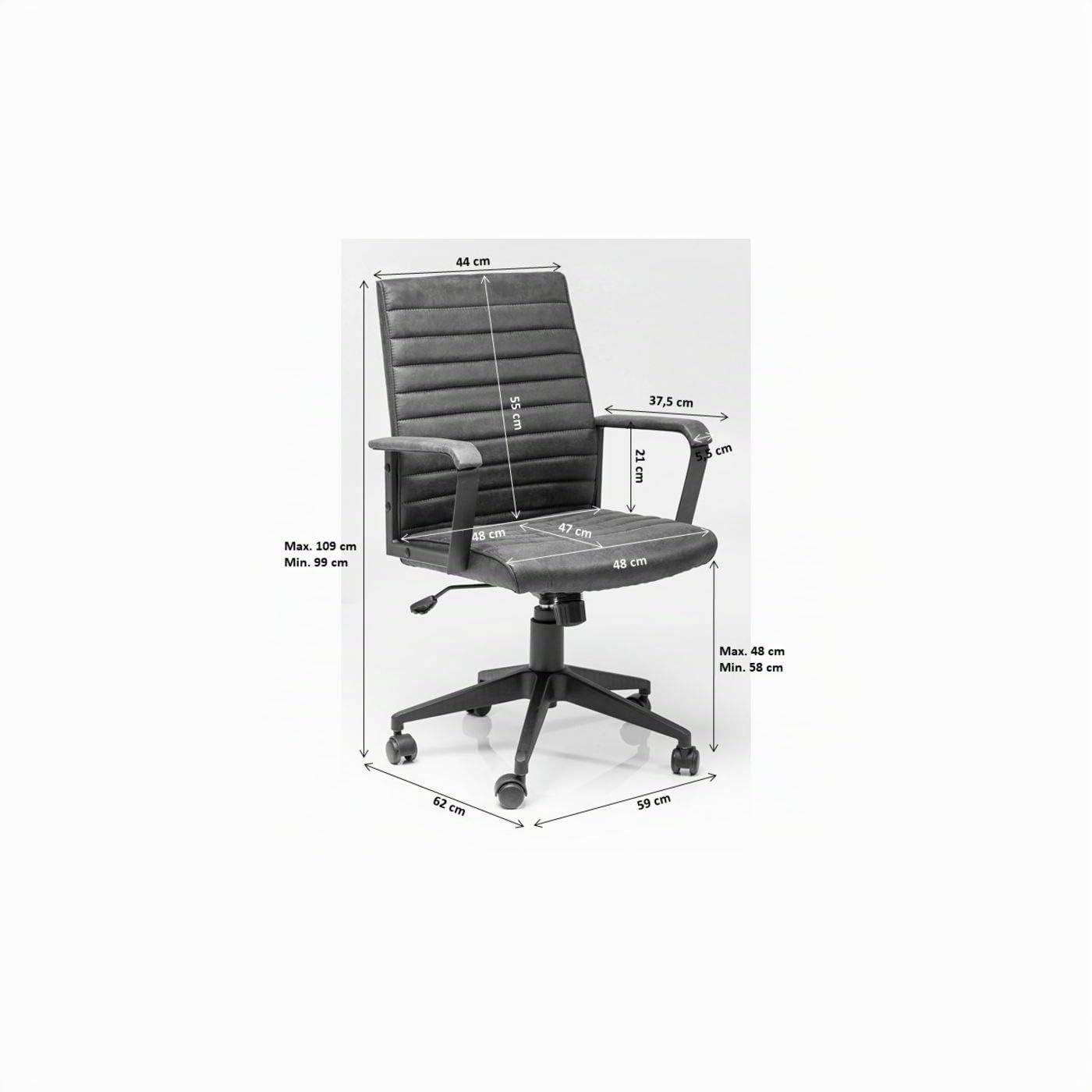 Kare Design Sedia Girevole Da Ufficio Labora, Marrone, 109X59X62Cm, Con Braccioli, Molla A Gas, Altezza Regolabile 47-57Cm, Schienale Basso, Moderno