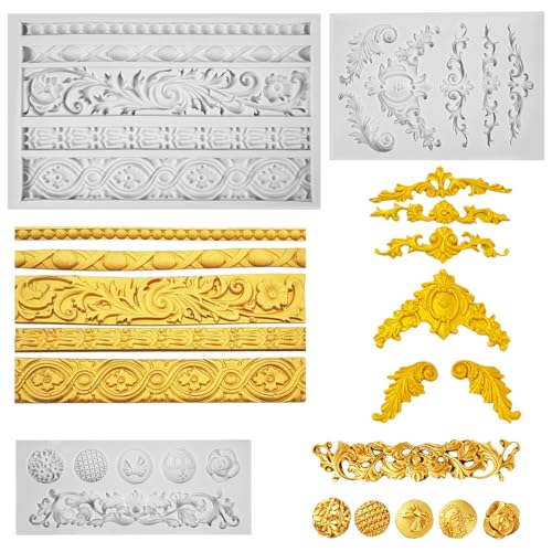3 Piezas De Molde De Silicona Barroco, Moldes Para Fondant De Silicona Vintage, Moldes De Relieve Retro 3d, DecoracióN De Bordes Para Tartas De Encaje De Fondant Para Postres De Chocolate Y Arcilla