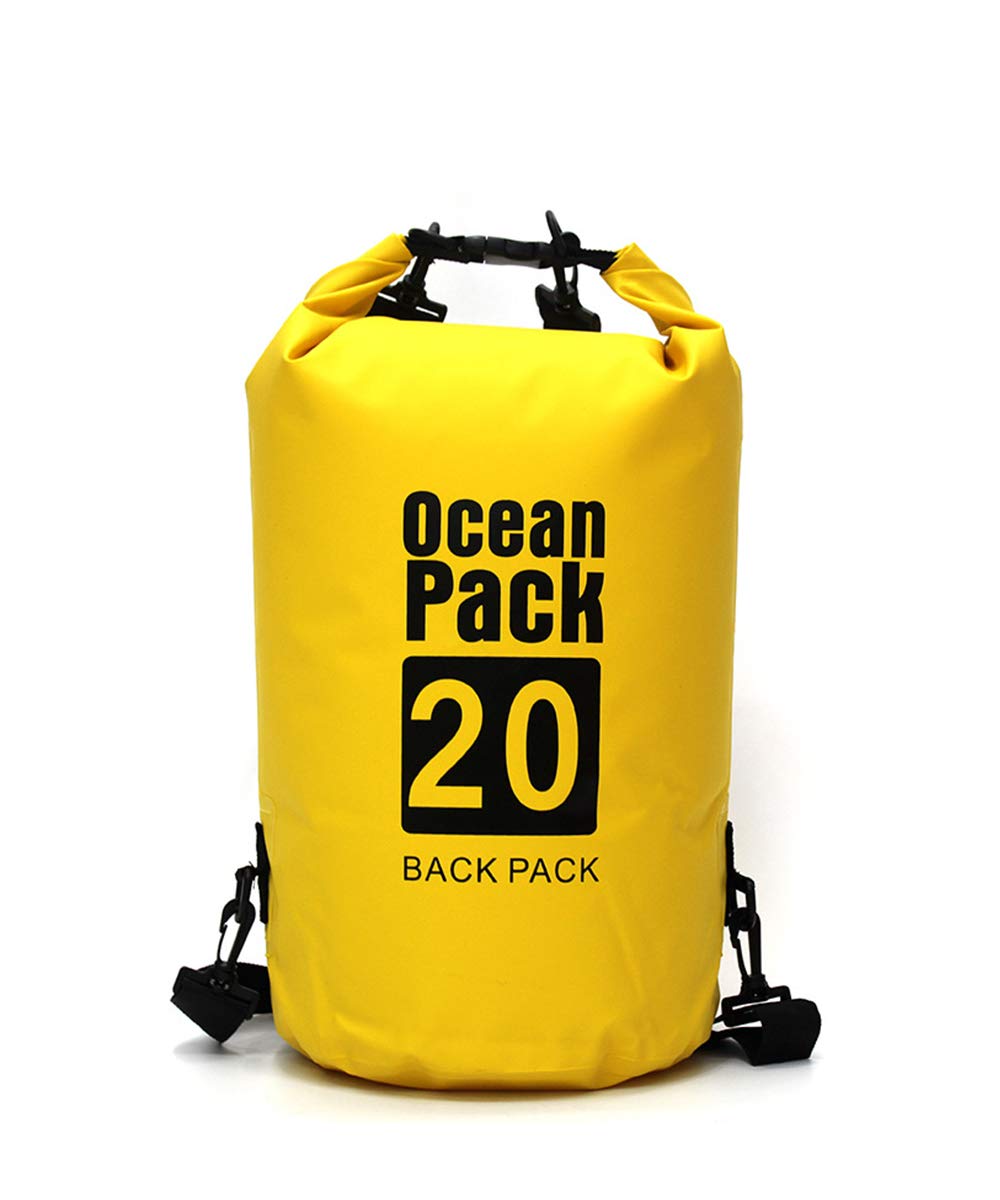 Bycc Bynn Waterproof Dry Bag 5L/ 10L/ 15L/ 20L/ 30L, Roll Top Dry Compression Sack Keeps Gear Dry for Kayaking, Boating, Rafting, Fishing and Camping, Waterproof Backpack (Yellow, 15L)