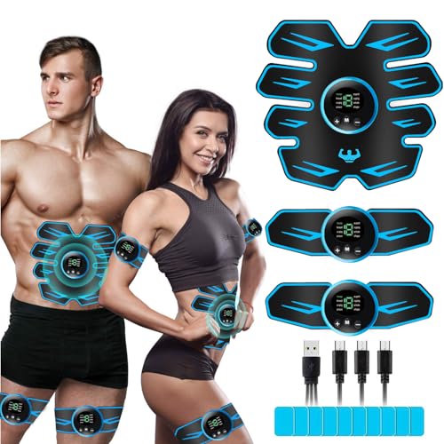 LEMENG EMS Trainingsgerät LCD Bildschirm muskelstimulator, EMS Bauchmuskeltrainer,USB Wiederaufladbarer Tragbarer Muskel Trainer 6 Modi 19 Intensitäten Geeignet Damen & Herren