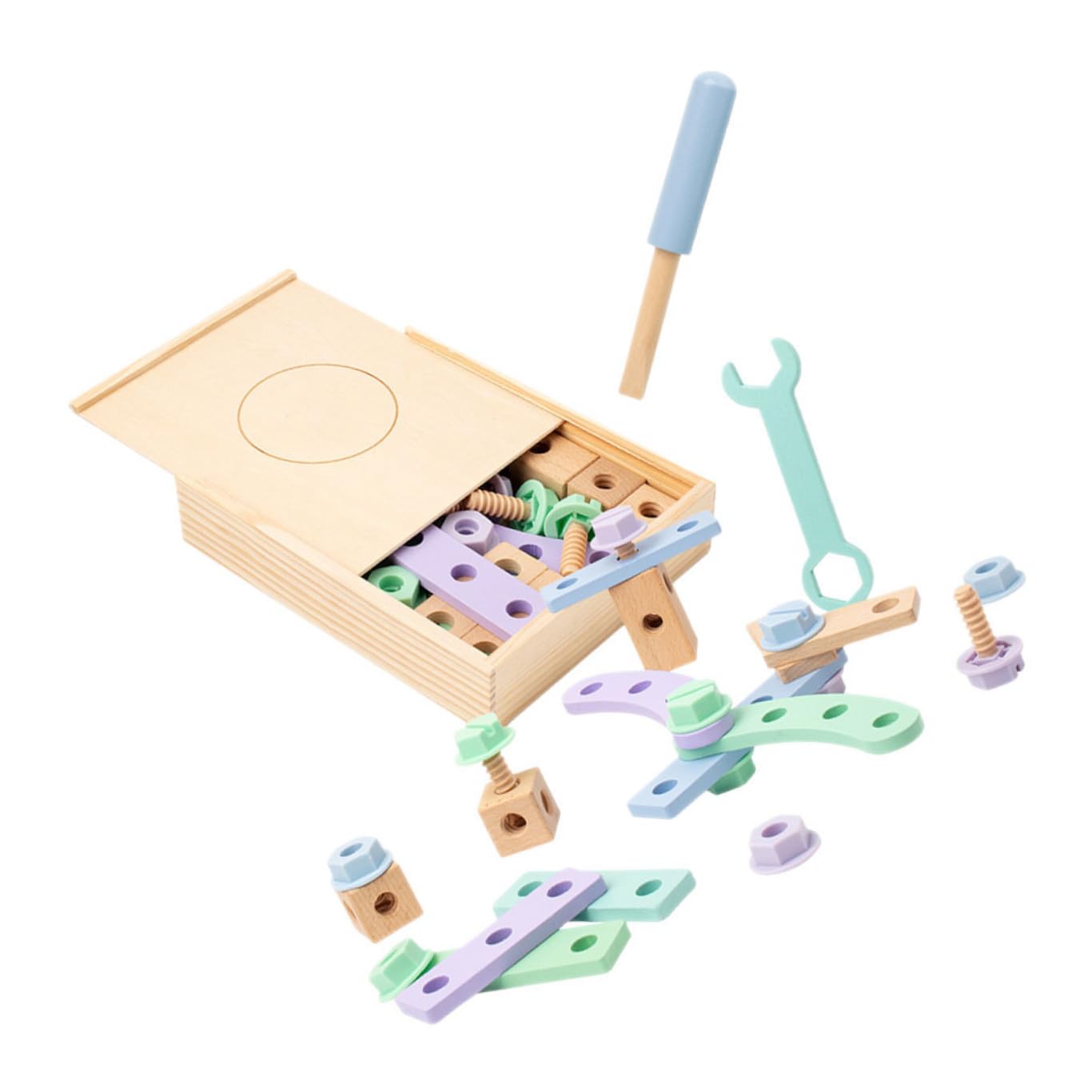 BESPORTBLE Set Attrezzi in Legno per Ragazzo Ragazza per Sviluppo Manuale Forme e Colori, Kit Costruzioni Educativo per Ragazzo Ragazza Piccoli Gioco Creativo e Didattico