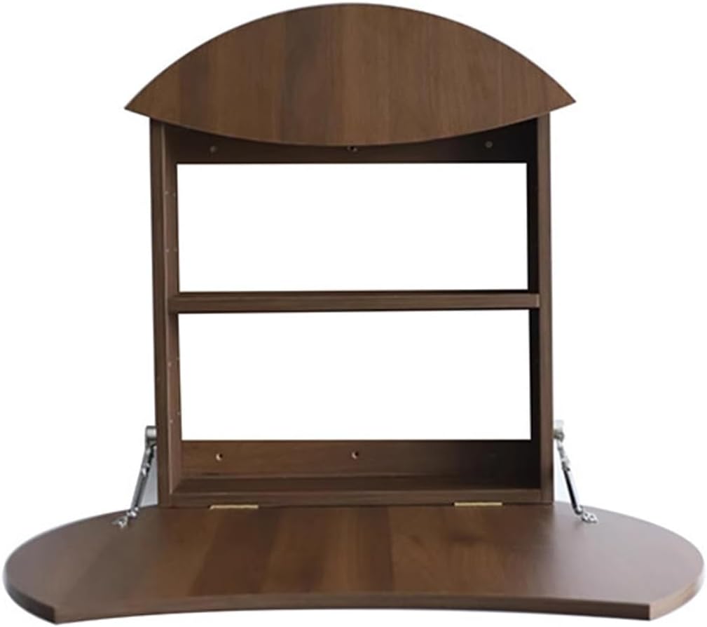 Floating Vanity Desk with Solid Wood Core, Wall Mounted Foldable Makeup Table with Curved Edge, Space Saving Dressing Table for Bedroom & Study(Walnut-60cm/23.6in)