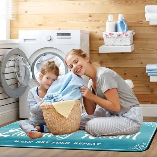 Laundry Room Rug Non Slip Floor mats Farmhouse Large Laundry Rugs for Laundry Runner Room Mat Washer and Dryer Carpet Laundry Room Decor 20x59inch(Turquoise)
