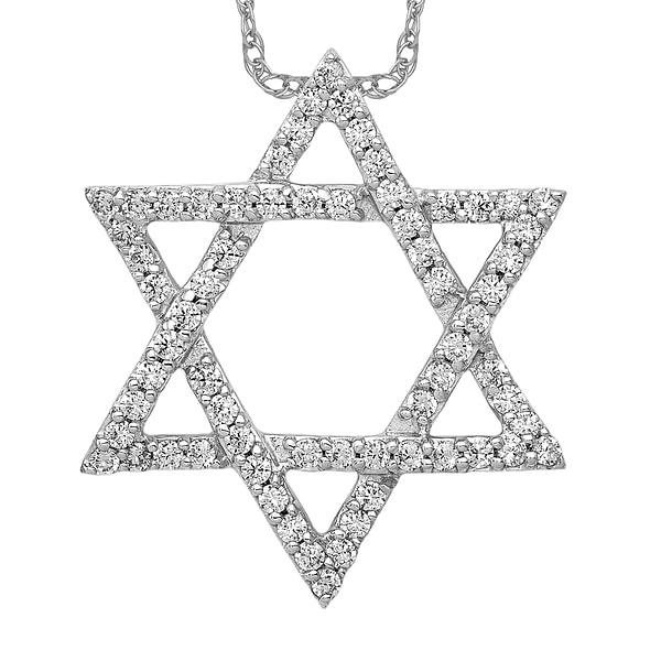 14K Solid White Gold 5/8ct. Diamond Star of David Jewish Magen Floating Chain Slide Pendant Necklace Judaica Religious Israel Charm