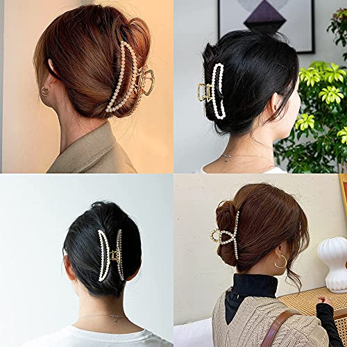 Linxuxie Large Pearl Claw Hair Clips 4.5 Inch Zinc Alloy Big Banana Hair Claw For Thick Hair Strong Hold Hair Clips For Women Fashion Hair Accessories For Girls (Pearl Hair Clips(3Pcs)) #TOP3