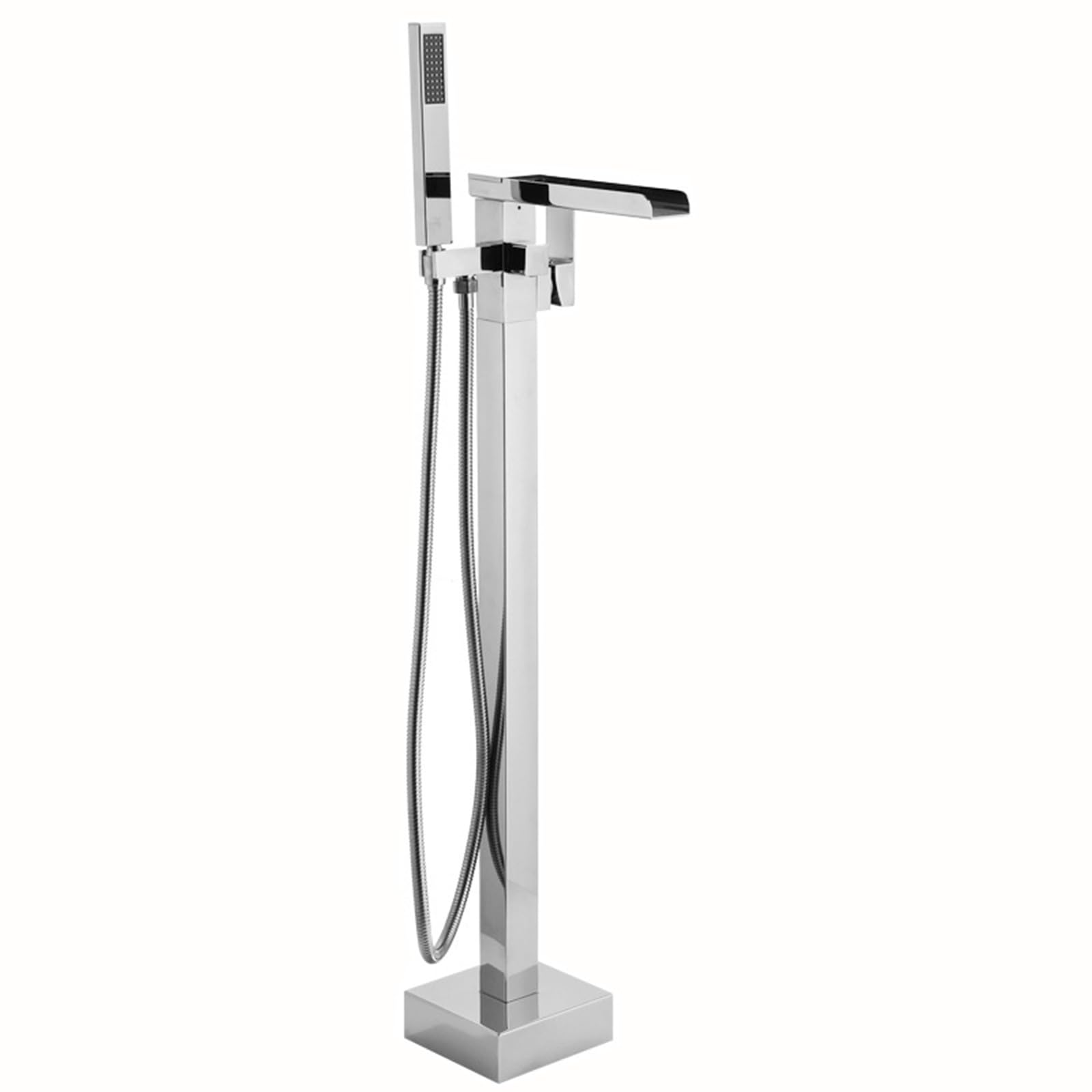 Grifo de Bañera Moderno Independiente con Efecto Cascada Color Plata Rotación de 360 Grados Monomando con Ducha de Mano Grifos de Bañera de Pie con Ducha Color Plata
