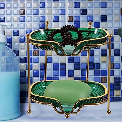 Soap Drain Dish Soap Storage Tray Soap Dish Holder Self Draining Double Layer Soap Holder for Kitchen Sink Bathroom(Green) Double Layer Sponge Holder - Image 3