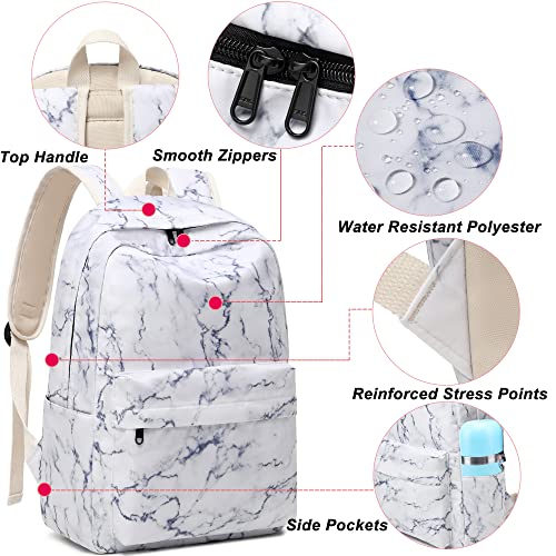Joyfulife Marble Backpack for Girls Backpack for School Kids Elementary Bookbags Teen Girls Backpack with Lunch Box and Pencil Bag Set