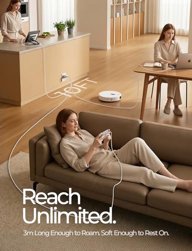 Image of LISEN 10FT USB C Cable Fast Charging, Chubby 240W Cable USB C to USB C Fast Charging Soft Silicone USBC to USBC Parallel Cable for iPhone 17 Pro Max 16 15 Samsung S25 Ultra MacBook Pro Air iPad White