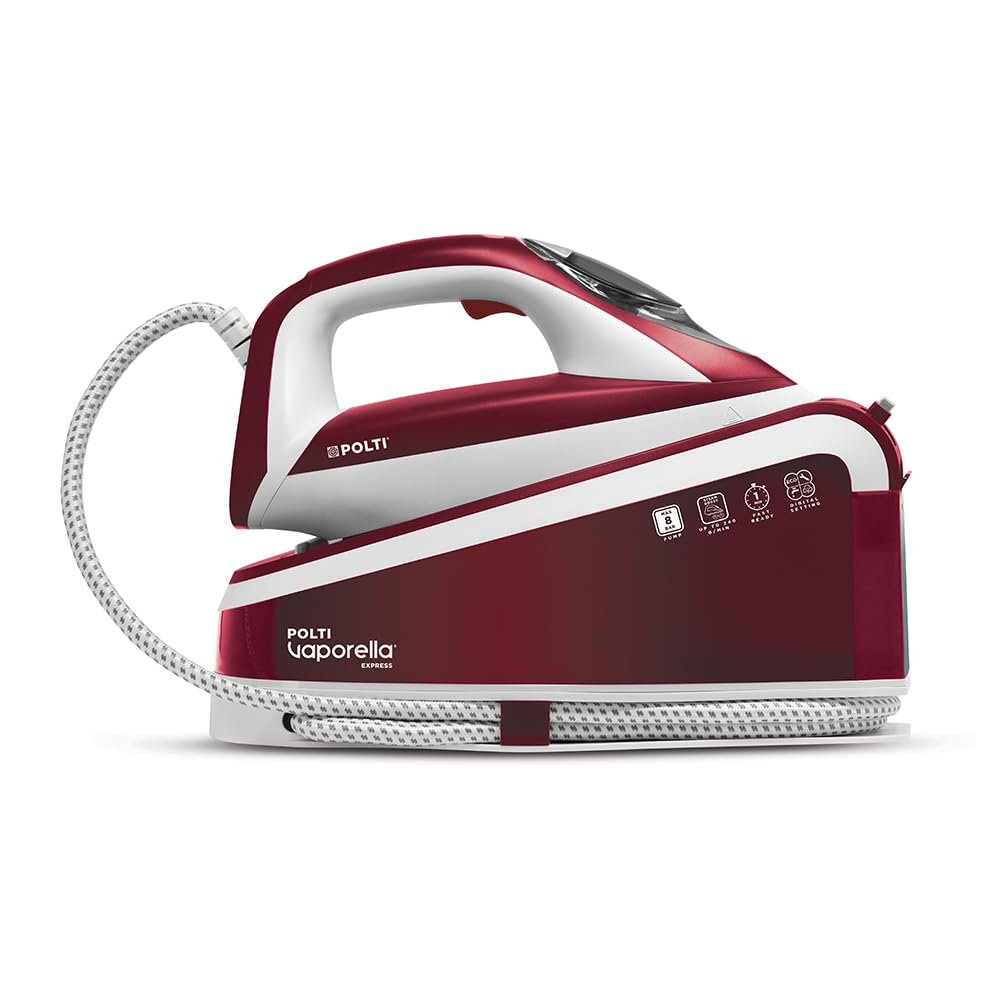 Polti Vaporella Express VE30.40, Ferro da Stiro Generatore di Vapore, Pressione Pompa 8 Bar, 2100 W, Funzione Eco, Tecnologia One Temperature, Comandi Digitali sul Ferro, Bordeaux e Bianco