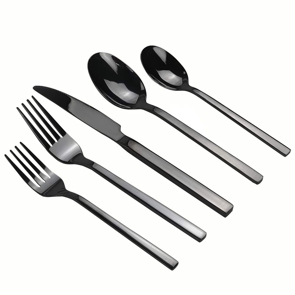 Besteck-Set, Edelstahl, Schwarz, 40-teilig