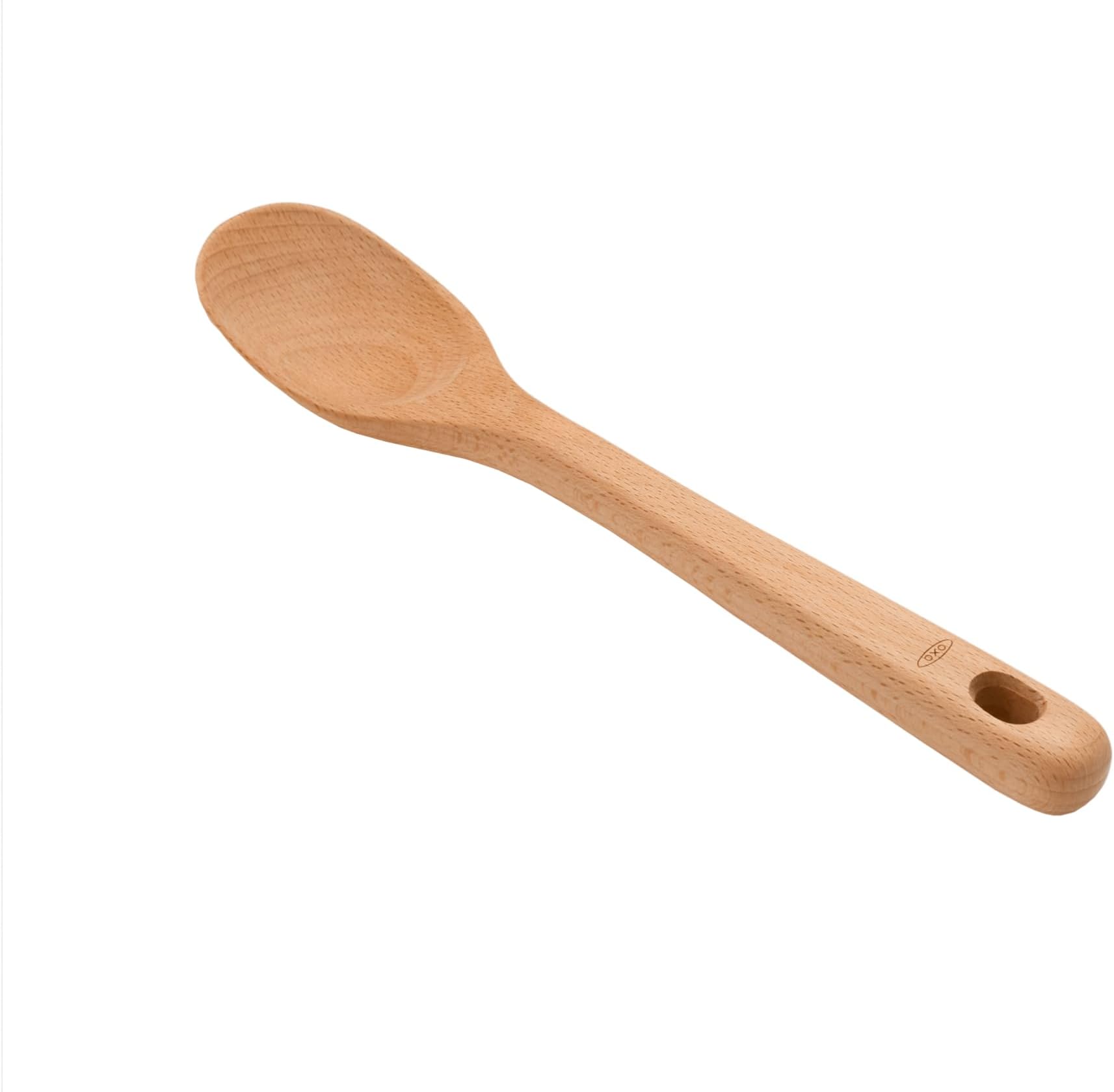 OXO Good Grips Wooden Large Spoon - Durable Beechwood Kitchen Utensil for Cooking and Serving, Safe for Non-Stick Cookware, Comfortable Grip, Ideal Wooden Spoon for Every Kitchen
