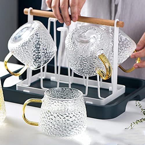 Image of PrimeWorld Golden Handle Glass Tea and Coffee Cups - Set of 2, 410ml | Premium Clear Glass Mugs with Elegant Gold Handle for Latte, Cappuccino, Espresso, Tea & Hot Beverages