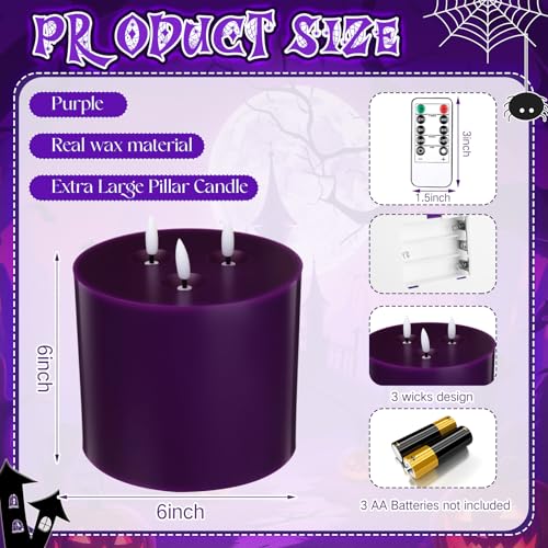 Image of Retisee 1 Pack Purple Extra Large Flameless Candles 6 inchx6 inch Remote Control