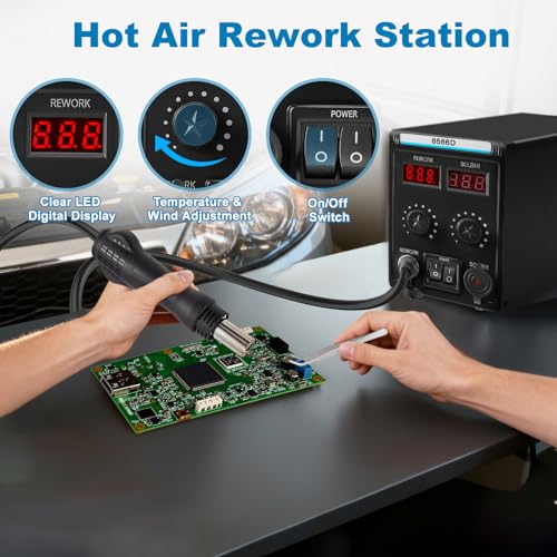 Miniatura 3 de Estacion De Soldadura, 2 En 1 Soldador Aire Caliente Y Soldador Estaño Con Temperatura Ajustable Preciso, Pantalla Led, Estacion Soldadura Para Electrónicos, Proyectos De Bricolaje, Reparación