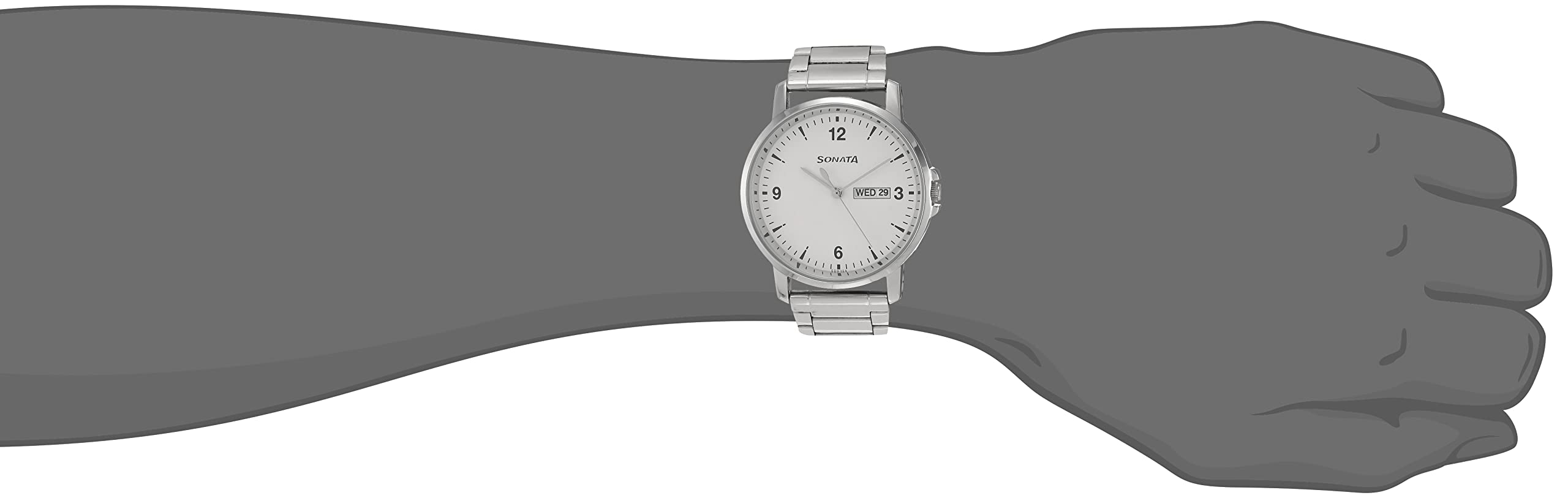 Sonata Essentials Quartz Analog with Day and Date White Dial Silver Stainless Steel Strap Watch for Men - NT77083SM01 2