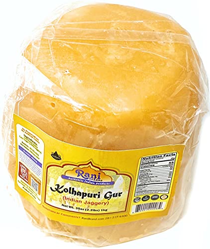 Rani Kolhapuri Gur (Jaggery) 1Kg (2.2Lbs) ~ Indian Unrefined Raw Cane Sugar, No Color Added, Gluten Friendly | Vegan | Non-Gmo | No Salt Or Fillers #TOP2
