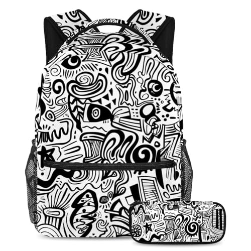 Sac à dos peint à la main grand format avec trousse à crayons