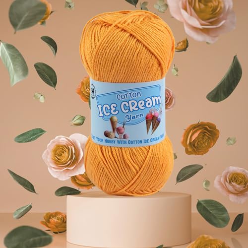 Image of NESTNHAVEN Cotton Ice Cream Yarn - (100g, 250m)- Luxury Yarn for Amigurumi, Embroidery, Toys, Garments, Flowers and Hobby Projects (Sunset Orange)
