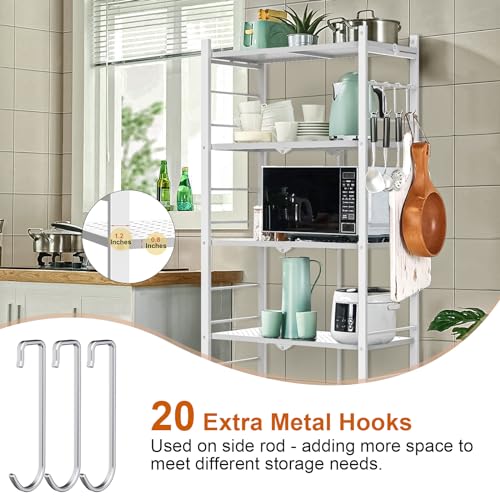 Image of Himix 5-Tier Foldable Storage Shelves 20 Hooks Wheels White No Assembly | Folding shelving units, Metal collapsible organization, Wire rack, Unit rolling cart, Bookshelf, Kitchen, Home, Holds 440 Ibs