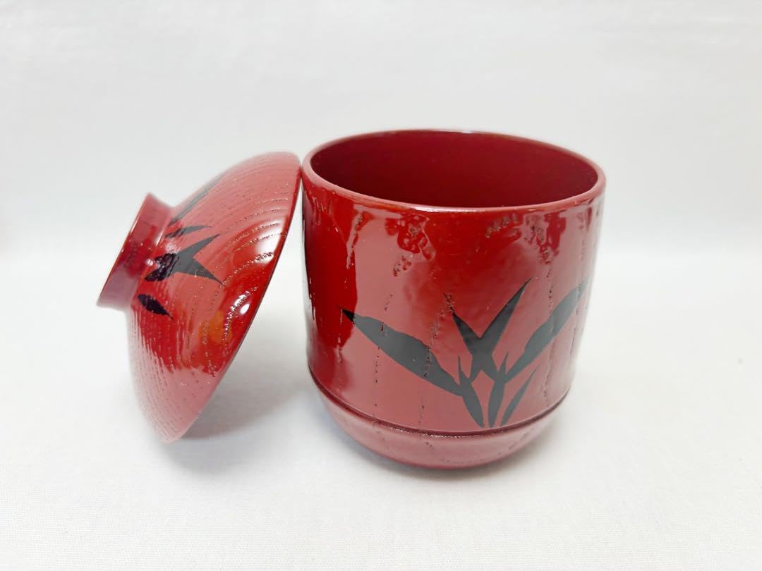 ほぼ未使用 懐石道具 塗師岡本陽斎作木製朱塗竹蒔絵 箸洗小吸物椀 5客竹形 共箱 ほぼ 懐石道具 塗師岡本陽斎作木製朱塗竹蒔絵 箸洗小吸物椀 5客竹形 共