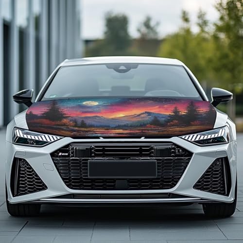 Image of Moon Mountain Car Hood Cover Polyester Elastic Fabrics Can be Washed Suitable for Large SUV and Pickup Trucks
