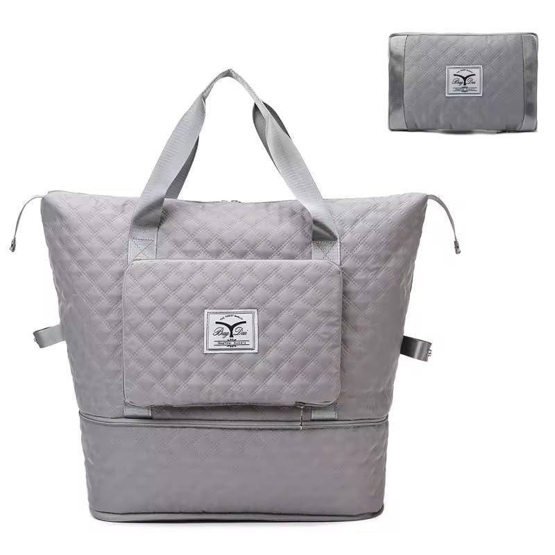 Foldable Hand Bag Travel Duffel Bag for Yoga, Women, Girls | Lightweight Waterproof Carry Luggage Bag, Large Capacity Folding Tote Bag for Travelling, Gym, Sports (Grey)-image-17