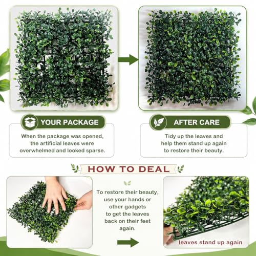 Image of Bybeton Artificial Grass Wall Panel,10 inchx 10 inch(12Pcs) Boxwood Faux Green Wall Panels for Interior Wall, Backdrop Wall,Garden Wall and Indoor Outdoor Plant Wall Decor