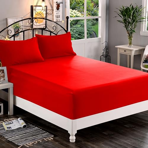 Elegant Comfort 1500 Premium Quality Fitted Sheet Ultra Soft 18-24 Inch Extra Deep Pocket - Single Fitted Sheet for High Mattress - Wrinkle Free with Smart Storage Pockets, California King, Red