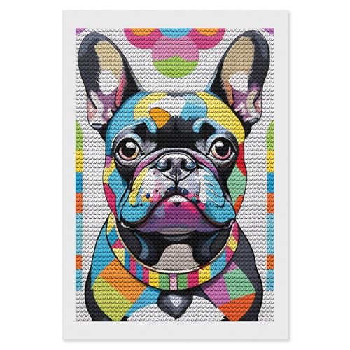 Colorato Bulldog francese Diamond Painting - 3D Handmade Jigsaw Puzzle pittura decorativa - Home Wall Art Pendant20 × 30,5 cm