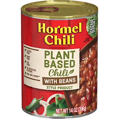 HORMEL Chili Plant-Based Chili With Beans (Pack of 12), 14 oz, 22g Protein per Serving, Gluten-Free, Egg-Free, Dairy-Free, No Artificial Flavors Added- Great for Bowls, Dips, Hot Dogs and Appetitizers