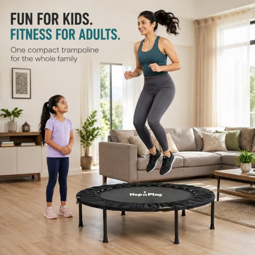 Image of Hop N Play Imported Folding Trampoline Jumping Trainer for Adults and Kids, Rebounder Trampoline with Metal Springs and Padding for Indoor and Outdoor 48 Inch Size (Black)