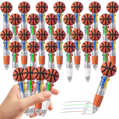 Image of CZWZ 30Pcs Mini Multicolor Pens in One 4-in-1 Cute Pens Bulk for Kids, Ballpoint Pen for Birthdays and Children's Parties, Fun Gifts Assorted Ink Kawaii Pen(Basketball)