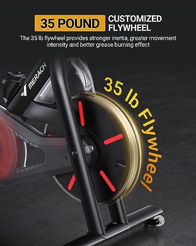 Image of Merach Exercise Bike, Magnetic Friction Stationary Bike with Brake Pad and Exclusive App, Low Noise Indoor Cycling Bike with 300lbs Weight Capacity, Tablet Mount and Fitness Courses for Weight Loss