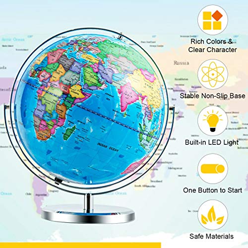 Goplus Desktop World Globe, Educational Geographic World Globe With Led Lights For Students Adults, 720° Rotation Decorative Globe, Easy To Read Labels Over 4000 Locations For Classroom, Office #TOP5