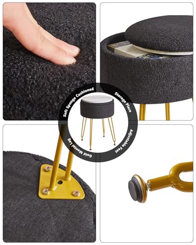 IBUYKE Teddy Velvet Storage Footrest Stool Ottoman, Makeup Vanity Stool Side Table with Removable Cover, Golden Steel Legs, Coffee Table Top Cover, Black WBD010B - Cosy Home Interiors IBUYKE Teddy Velvet Storage Footrest Stool Ottoman, Makeup Vanity Stool Side Table with Removable Cover, Golden Steel Legs, Coffee Table Top Cover, Black WBD010B - Image 7