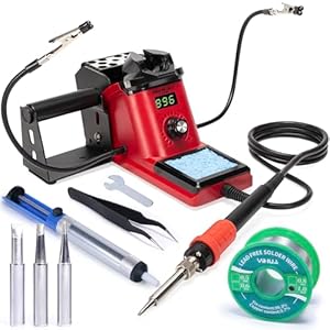 YIHUA 926 III 110W Soldering Iron Station Kit with LED Display, 2 Helping Hands, 3 Extra Iron Tips, 35g Lead-Free Solder, Solder Sucker, S/S Tweezers, °C/°F Conversion, Calibration & Sleep Features
