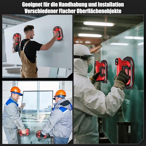 SundpeyPRO 2er-Set Akku Saugheber - 10\ Elektrische Vakuum Saugheber, Tragkraft Max.300KG/662lbs, Glassauger mit 4 x 3,0Ah-Akkus, 2 x LadegeräTen, Digitalanzeige, SaugnäPfe für Fliesen/Granit/Marmor