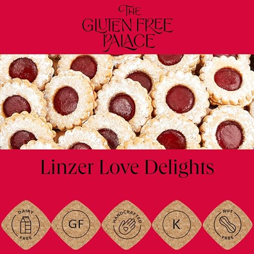 Image of Gluten Free Palace Cookie Gift Basket, Shortbread Linzer Tin (21 Cookies) | Gourmet gluten free shortbread Linzer tart cookies. Elegant red tin gift for Mom, wife, women & family.