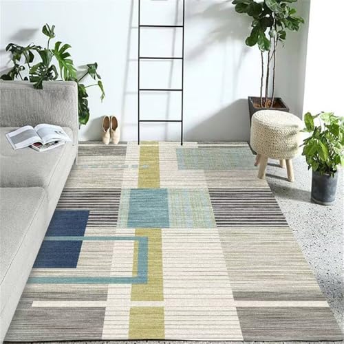 Tapis de bureau géométrique moderne bleu et gris lavable 90x180 - 2