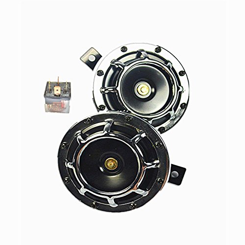 Bocina de coche 12V potente de 135 dB con kit doble de metal negro para camiones y furgonetas.