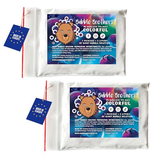 Bubble Brothers Seifenblasenflüssigkeit für Riesenseifenblasen 2 x 5 Liter Seifenblasen Nachfüllflasche Grosse und Stabile Seifenblasen Pulver Seifenwasser Seifenblasenlösung Giant Bubbles