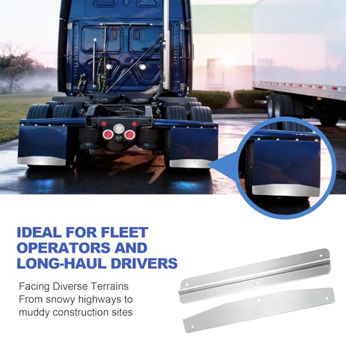 Image of 24 Inch Stainless Steel Mudflap Weights, Heavy Duty Mud Flap Weights for Semi Trucks, Universal Pair Mudflap Weight Kit with Backing Plate Mirrored and Install Screws, 4 Piece Set, 24 inch x 4 inch