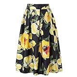 Taille: Reich FSDFASS Röcke Gelbe Zitrone Mit Blumenmuster Midi Röcke Frauen Sommer Runway Hohe Taille Ballkleid Plissee Skater