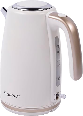 BergHOFF Gem Pearl 1, 7 L Kettle – 2200 W Stainless Steel Body | Vanilla Cream Gold