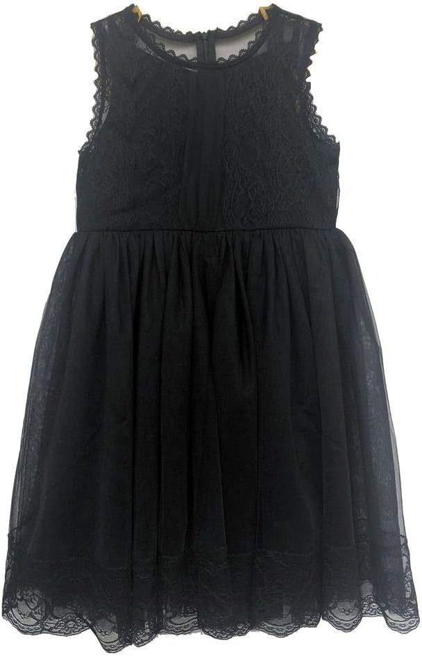 Bow Dream アイボリー オフホワイトレース ヴィンテージ フラワーガールドレス, ブラック, 4