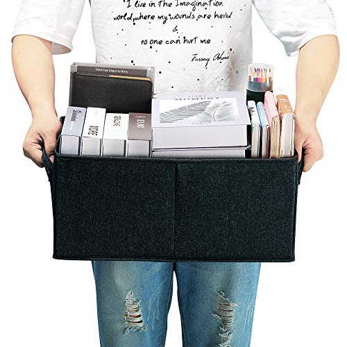 Hoonex Linen Foldable Storage Bins With Lids, 2 Pack, Storage Boxes With Carrying Handles And Study Heavy Cardboard, 16.5" L X 11.8" W X 7.5" H For Toy, Shoes, Books, Clothes, Nursery, Dark Grey #TOP2