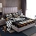 Racing Car Flag Sheet Sets Twin Size,Kids Boys 3D Black White Checkered Bedding Set 3Pcs Teens Vintage Yellow Grey Stripes Bed Sheet All Season Room Decor Top Flat Sheet with 1 Pillowcase