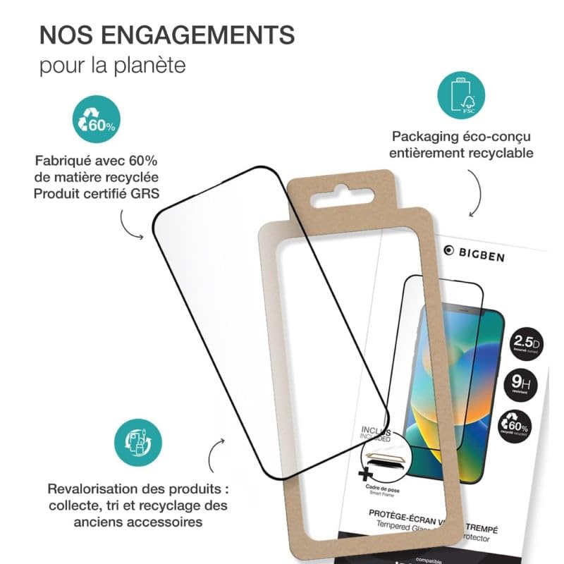 Pack iPhone 16 Pro Bigben con carcasa transparente y cristal templado SmartFrame 7