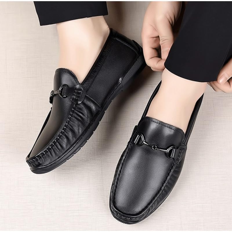 Men's Genuine Leather Hand Stitched Dress Loafers Mens Moccasins Commuter Slip-Resistant Lightweight Breathable Easy to Walk Slip-On Shoes with Non-Slip Sole4